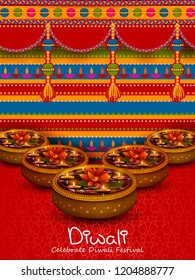 easy to edit vector illustration of decorated diya for Happy Diwali holiday background