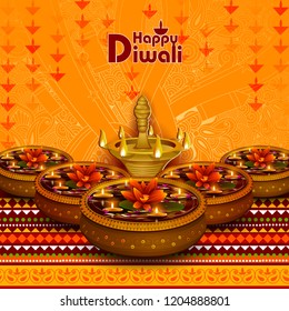 easy to edit vector illustration of decorated diya for Happy Diwali holiday background