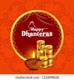easy to edit vector illustration of decorated Happy Dhanteras Diwali holiday background