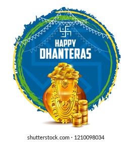 Easy To Edit Vector Illustration Of Decorated Happy Dhanteras Diwali Holiday Background