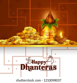 easy to edit vector illustration of decorated Happy Dhanteras Diwali holiday background