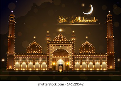 fácil editar ilustración vectorial de la mezquita decorada en Eid Mubarak