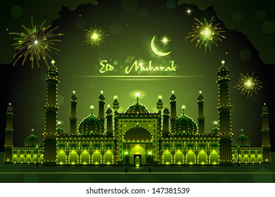 easy to edit vector illustration of decorated mosque on Eid Mubarak