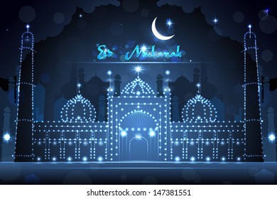 easy to edit vector illustration of decorated mosque on Eid Mubarak