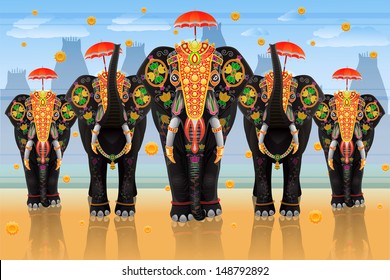 easy to edit vector illustration of decorated elephant of South India