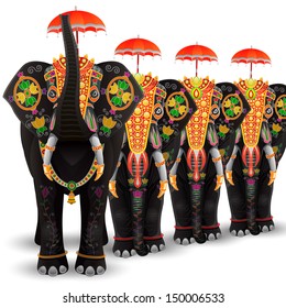 easy to edit vector illustration of decorated elephant of South India