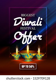 easy to edit vector illustration of decorated diya for Happy Diwali holiday Hindu festival of India sale promotion offer advertisement background
