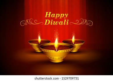 easy to edit vector illustration of decorated diya for Happy Diwali holiday Hindu festival of India background