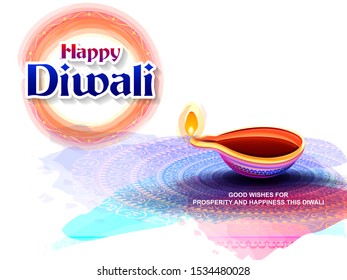 easy to edit vector illustration of decorated diya for Happy Diwali holiday Hindu festival of India background