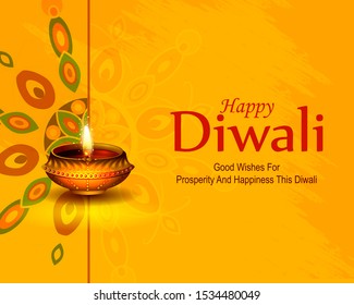 easy to edit vector illustration of decorated diya for Happy Diwali holiday Hindu festival of India background