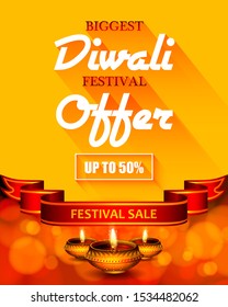 easy to edit vector illustration of decorated diya for Happy Diwali holiday Hindu festival of India sale promotion offer advertisement background