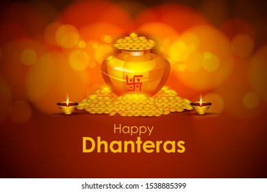 easy to edit vector illustration of decorated Happy Dhanteras Diwali holiday background