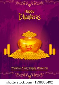 easy to edit vector illustration of decorated Happy Dhanteras Diwali holiday background