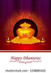 easy to edit vector illustration of decorated Happy Dhanteras Diwali holiday background