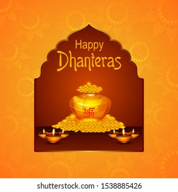 easy to edit vector illustration of decorated Happy Dhanteras Diwali holiday background