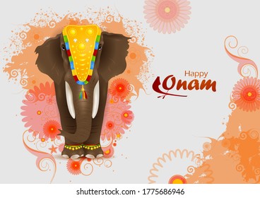 easy to edit vector illustration of decorated elephant Happy Onam  holiday for South India festival background