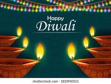 easy to edit vector illustration of decorated diya for Happy Diwali holiday Hindu festival of India background