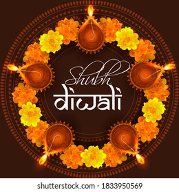 easy to edit vector illustration of decorated diya for Happy Diwali holiday Hindu festival of India background