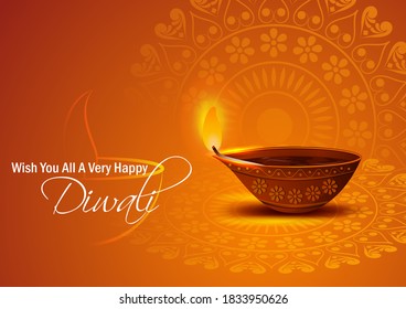 easy to edit vector illustration of decorated diya for Happy Diwali holiday Hindu festival of India background