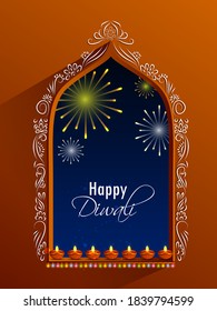 easy to edit vector illustration of decorated diya for Happy Diwali holiday Hindu festival of India background