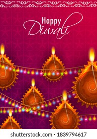 easy to edit vector illustration of decorated diya for Happy Diwali holiday Hindu festival of India background