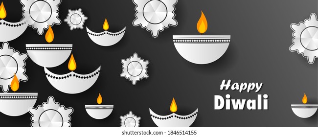 easy to edit vector illustration of decorated diya for Happy Diwali holiday Hindu festival of India background