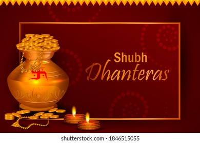 easy to edit vector illustration of decorated Diwali holiday background with Hindi greetings meaning Happy Dhanteras