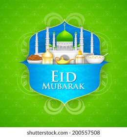 easy to edit vector illustration of decorated mosque on Eid Mubarak (Happy Eid)