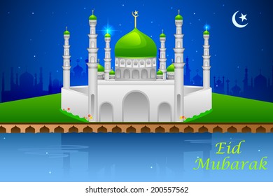 easy to edit vector illustration of decorated mosque on Eid Mubarak (Happy Eid)