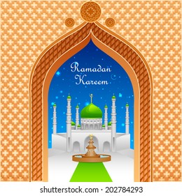 easy to edit vector illustration of decorated mosque on Eid Mubarak (Happy Eid)