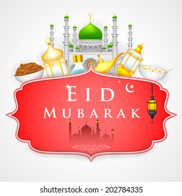 easy to edit vector illustration of decorated mosque on Eid Mubarak (Happy Eid)