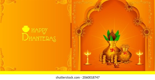 Easy To Edit Vector Illustration Of Decorated Diwali Holiday Background For Happy Dhanteras