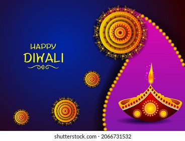 leicht zu bearbeiten Vektorgrafik der dekorierten Diya für Happy Diwali Urlaub Hindu Festival von Indien Hintergrund