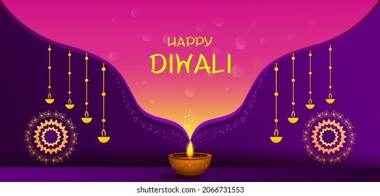 easy to edit vector illustration of decorated diya for Happy Diwali holiday Hindu festival of India background