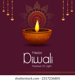 easy to edit vector illustration of decorated diya for Happy Diwaali holiday Hindu festival of India background