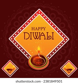 fácil de editar ilustración vectorial de la diya decorada para Feliz Diwali festival hindú de fondo de India