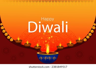 easy to edit vector illustration of decorated diya for Happy Diwali holiday Hindu festival of India background