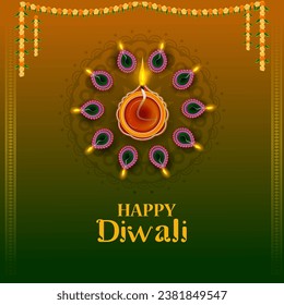 easy to edit vector illustration of decorated diya for Happy Diwali holiday Hindu festival of India background