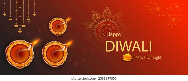 fácil de editar ilustración vectorial de la diya decorada para Feliz Diwali festival hindú de fondo de India