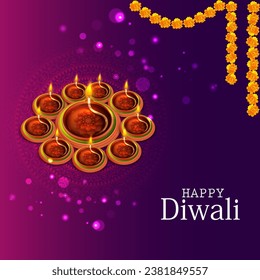 easy to edit vector illustration of decorated diya for Happy Diwali holiday Hindu festival of India background