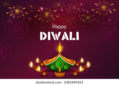 easy to edit vector illustration of decorated diya for Happy Diwali holiday Hindu festival of India background
