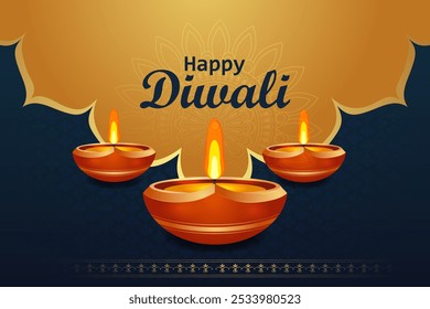 easy to edit vector illustration of decorated diya for Happy Diwali holiday Hindu festival of India background