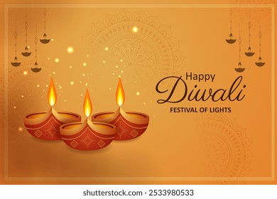 easy to edit vector illustration of decorated diya for Happy Diwali holiday Hindu festival of India background
