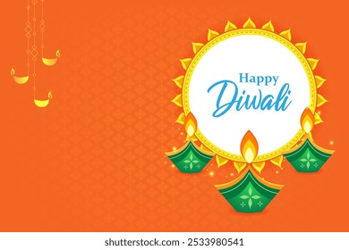 easy to edit vector illustration of decorated diya for Happy Diwali holiday Hindu festival of India background