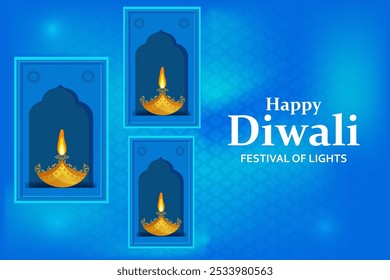 easy to edit vector illustration of decorated diya for Happy Diwali holiday Hindu festival of India background