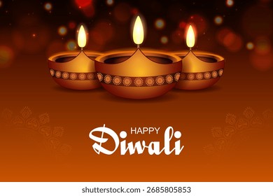 fácil de editar Ilustración vectorial de diya decorado para el fondo feliz festival hindú de la fiesta de Diwali de la India