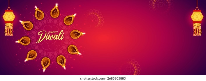 einfach zu bearbeiten Vektorgrafik der dekorierten diya für Happy Diwali Urlaub Hindu Festival of India Hintergrund