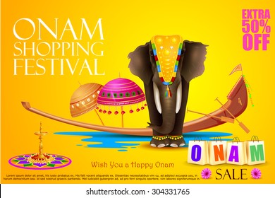 easy to edit vector illustration of decorated elephant for Happy Onam