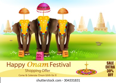 easy to edit vector illustration of decorated elephant for Happy Onam