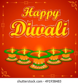 easy to edit vector illustration of decorated diya for Happy Diwali holiday background
